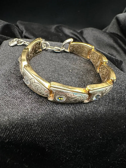 Brighton Collectibles Two Tone Scroll Link Bracelet Gold Silver Tone Crystal Accent Bracelet