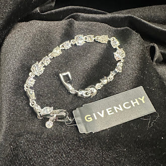 Givenchy Gold Tone Crystal Link Bracelet Signed Designer Vintage Elegant Statement Jewelry