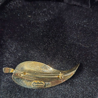 Signed Giovanni Gold Tone Brushed Leaf Brooch | Vintage Minimalist Nature Pin