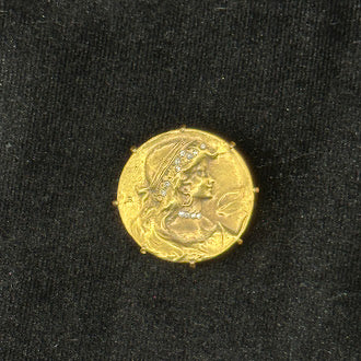 Avo Gold Tone Art Nouveau Lady Profile Brooch Cameo Style Portrait Pin Signed
