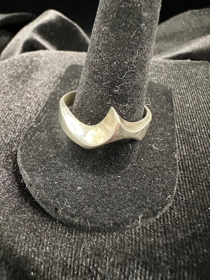 Mexican Silver Tone Sculptural Wave Ring Abstract Modern Statement Ring Size 12