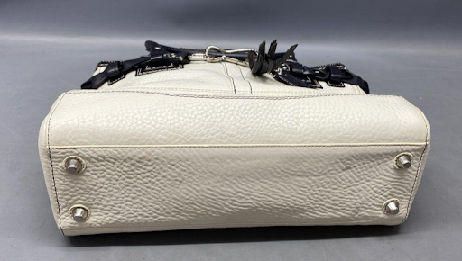 Coach F13084 Hamilton Leather Satchel Bag Black White Designer Tassel Handbag