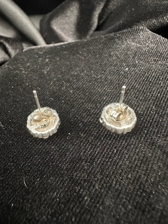 Silver Tone Clear Crystal Cluster Stud Earrings Round Floral Rhinestone Vintage Style Elegant Minimalist Sparkle Jewelry