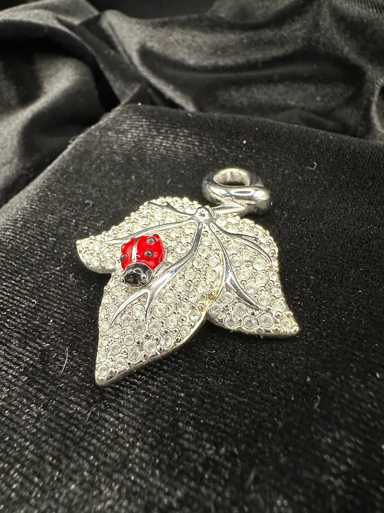 Swarovski 925 Sterling Silver Crystal Leaf Pendant Necklace Ladybug Charm Pavé