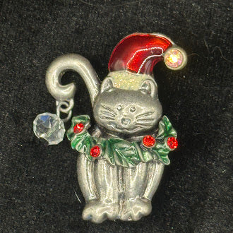 Vintage Kenneth Cole Cat Brooch Gold Tone Rhinestone Kitty Pin