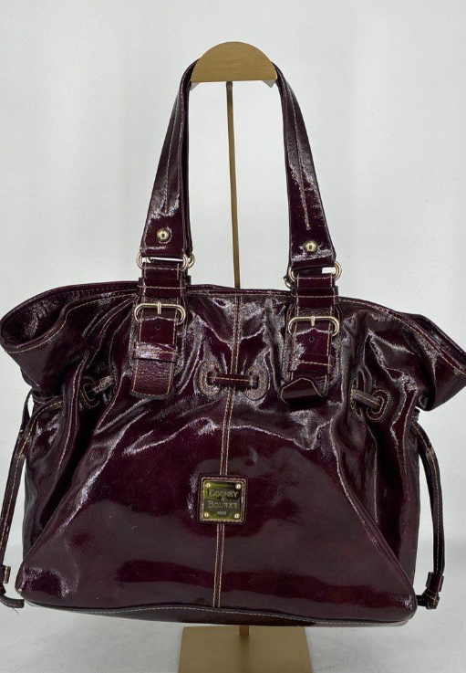 Dooney & Bourke Burgundy Patent Leather Drawstring Tote Bag Y2K Designer Handbag