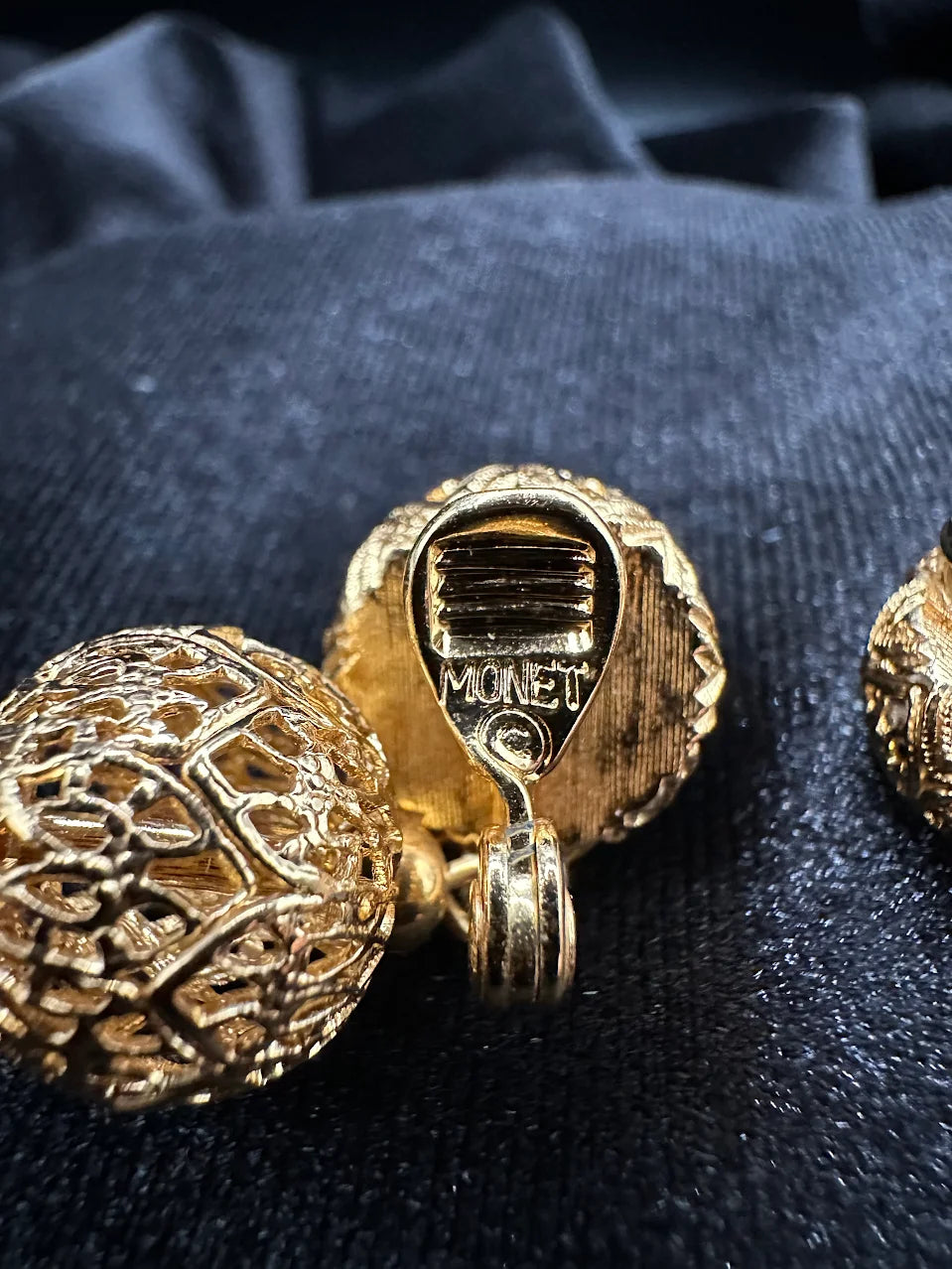 Monet Gold Tone Filigree Clip Earrings