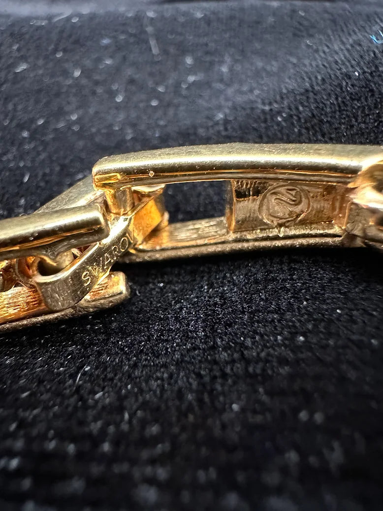 Swarovski Gold Tone Crystal Bracelet Baguette Accent Link Tennis Style Design
