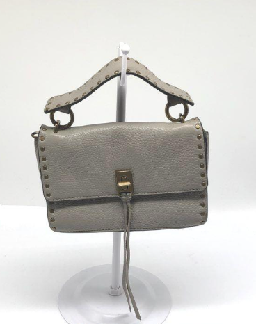Rebecca Minkoff Taupe Pebbled Leather Crossbody Bag With Studded Strap and Flap