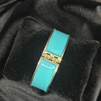 Gold Tone Turquoise Enamel Geometric Statement Bracelet