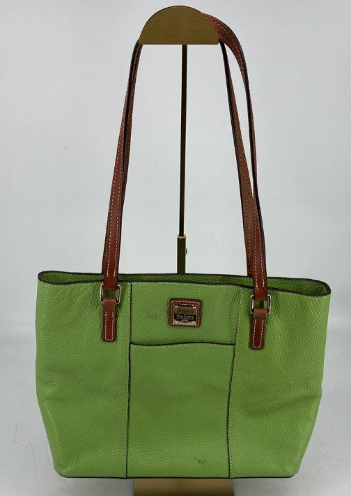 Dooney & Bourke Green Pebbled Leather Tote Bag Brown Straps Red Lining