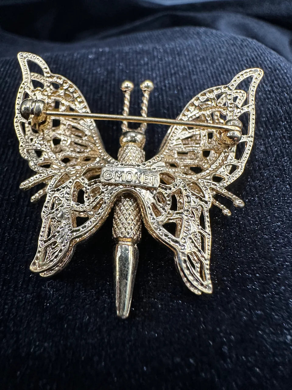 Monet Gold Tone Openwork Butterfly Brooch