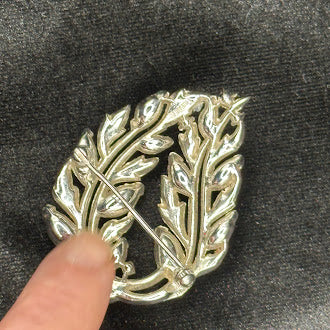 Crown Trifari Gold Tone Blue Enamel Leaf Wreath Brooch Botanical Pin Signed