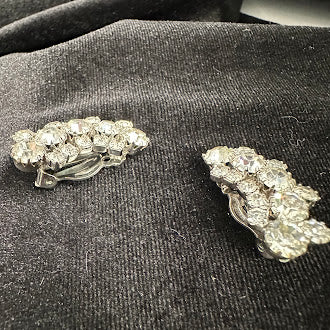 Weiss Silver Tone Rhinestone Clip Earrings
