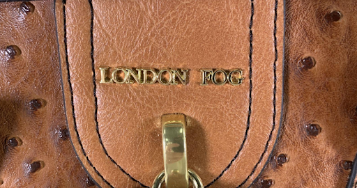 (SOLD) London Fog Brown Ostrich Embossed Dome Satchel Bag Structured Zip Top Shoulder Purse