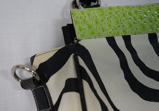 Fun Zebra Print Tote with Pink & Green Croc Trim, Large Statement Shoulder Bag
