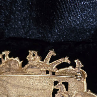 Signed AJC Noah's Ark Gold Tone Figural Brooch | American Jewelry Company Animal Ark Pin