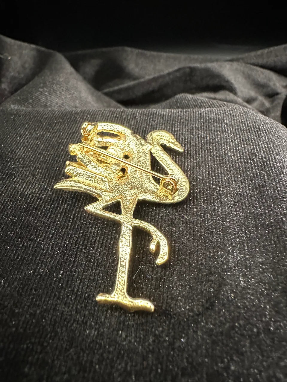 Gold Tone Multicolor Crystal Flamingo Brooch