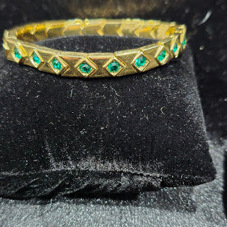 Vintage Nolan Miller Gold Tone Green Glass Accent Stretch Bracelet | Estate Designer Jewelry