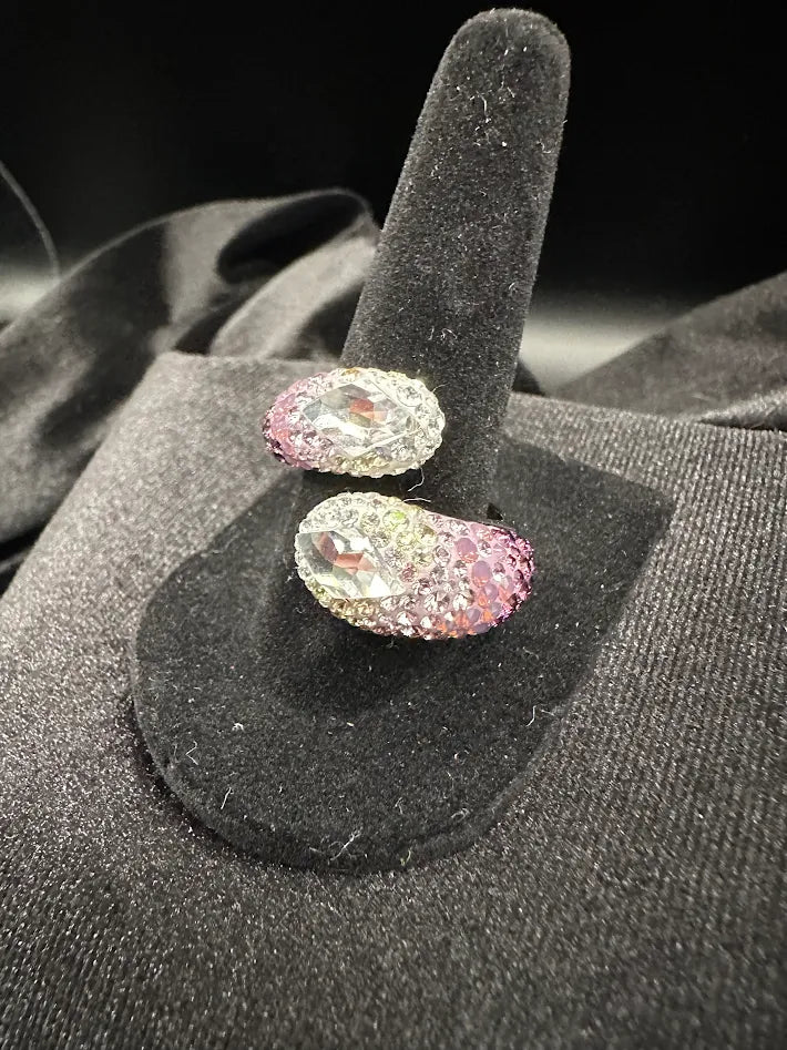 Swarovski Swan Signed Pink Crystal Wrap Ring Pavé Gradient Statement Ring Size 8