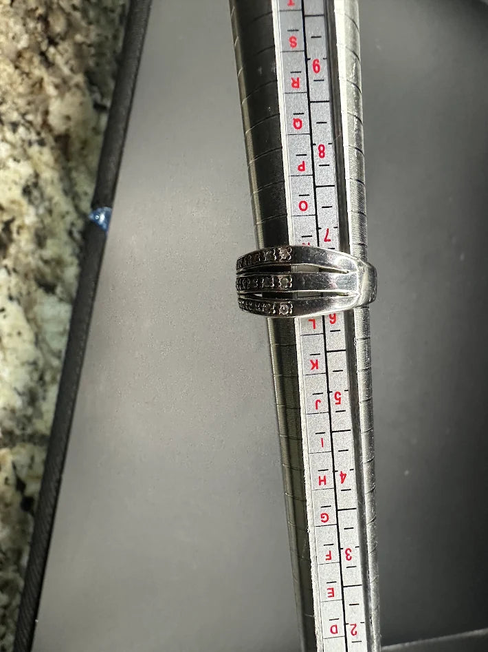 925 Sterling Silver Moissanite Cluster Statement Ring Size 6.5 Diamond Look Band 6g
