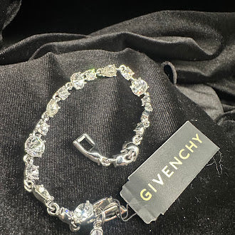 Givenchy Gold Tone Crystal Link Bracelet Signed Designer Vintage Elegant Statement Jewelry