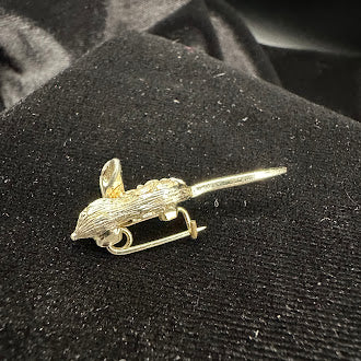 Nemo signed gold tone mouse brooch with clear rhinestones