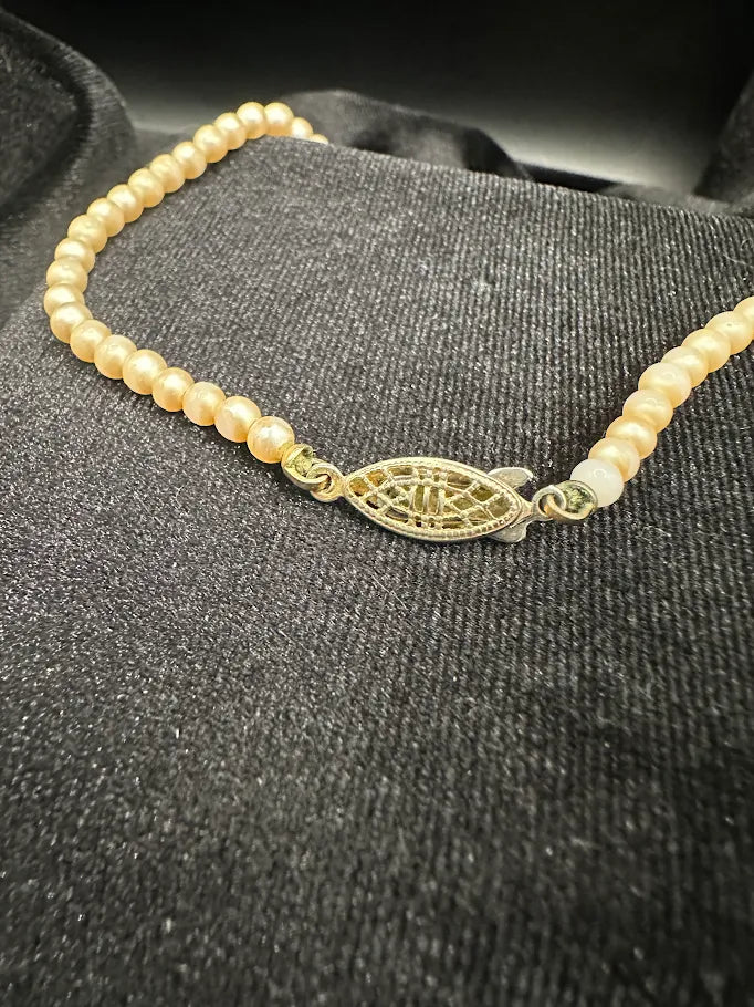 Vintage Cream Pearl Style Necklace with Decorative Clasp