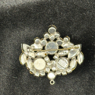 Austria Silver Tone Blue And Teal Rhinestone Brooch Pendant Drop Signed Mid Century Pin
