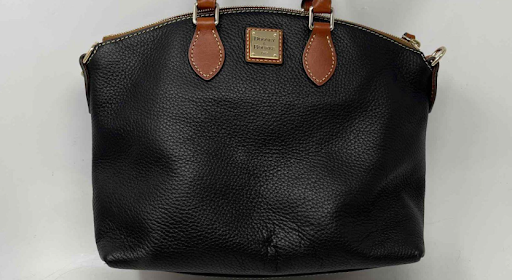 Dooney & Bourke Pebbled Leather Satchel Black Brown Trim Designer Shoulder Handbag