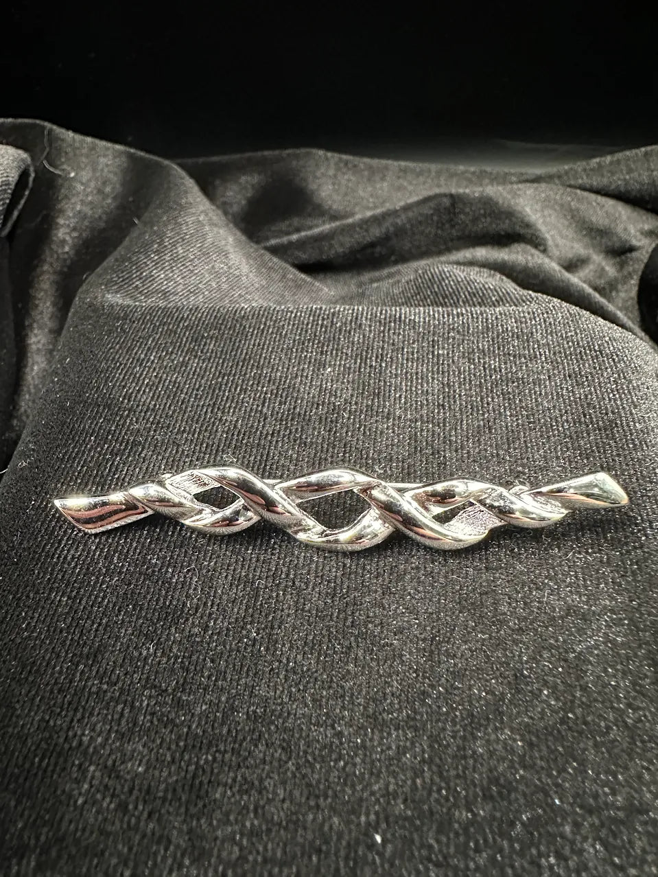 Trifari Silver Tone Twisted Bar Brooch | Classic Modernist Signed Pin
