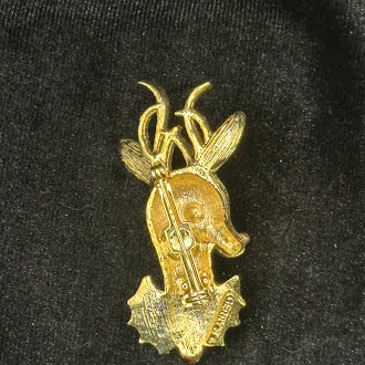 Gerry’s Vintage Reindeer Christmas Brooch Gold Tone Deer Pin with Holly Holiday Jewelry