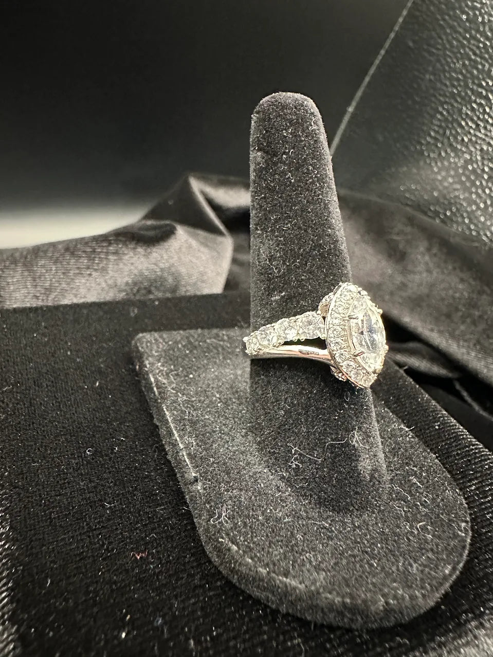 Silver Tone Clear Crystal Marquise Halo Ring Statement Bridal Inspired Design