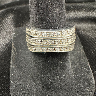 925 Sterling Silver Moissanite Cluster Statement Ring Size 6.5 Diamond Look Band 6g