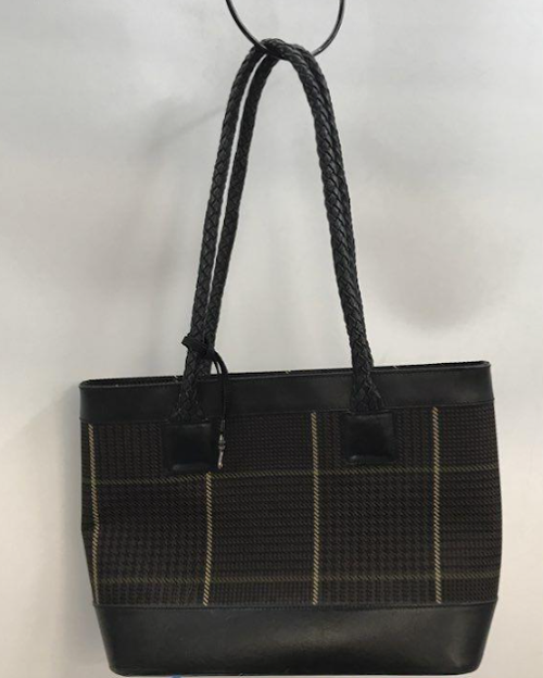 (SOLD) Vintage Lauren Ralph Lauren Plaid Tote Bag Leather Trim Braided Handles Classic Preppy Handbag