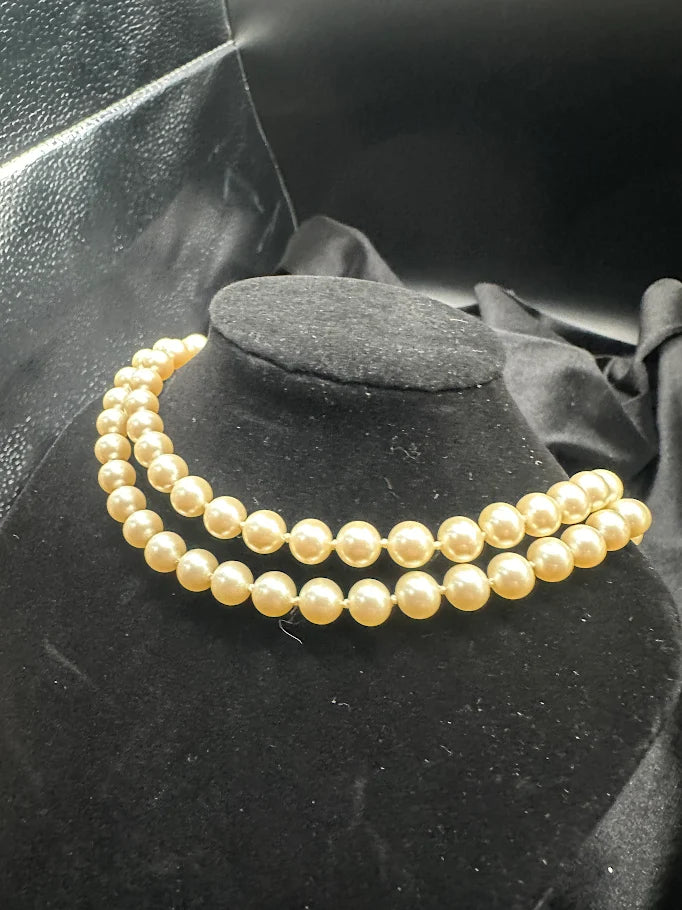 Monet Gold Tone Cream Pearl Style Double Strand Necklace