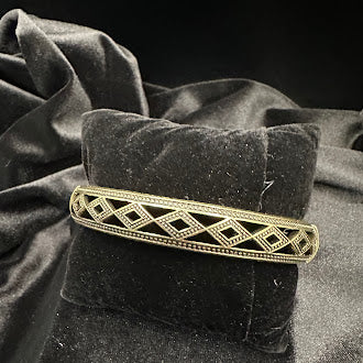 Heidi Daus Crystal Bangle Bracelet Gold Tone Hinged Cuff Clear Rhinestone Statement Designer