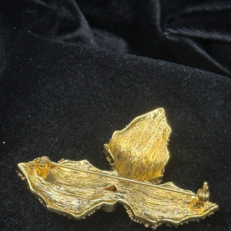 Holly Leaf Christmas Brooch with Green Rhinestones