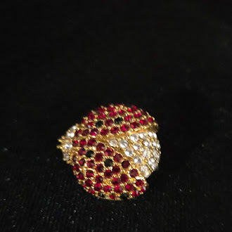 Monet Gold Tone Red Rhinestone Ladybug Brooch | Signed Pave Crystal Insect Pin