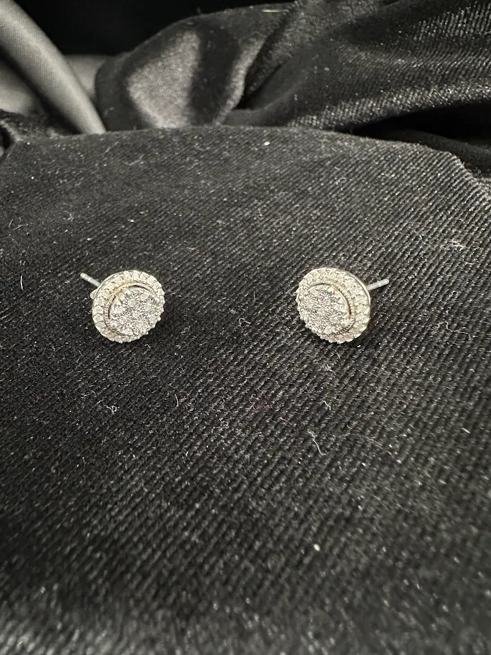 Vintage 925 Sterling Silver CZ Halo Stud Earrings Round Cubic Zirconia Classic Minimalist Bridal