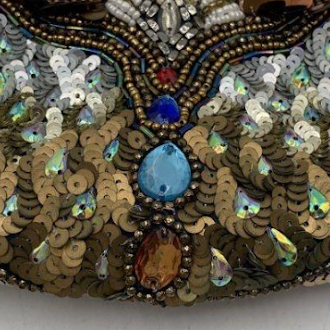 Vintage Style Beaded Owl Evening Bag Sequin Jeweled Top Handle Purse Statement Handbag