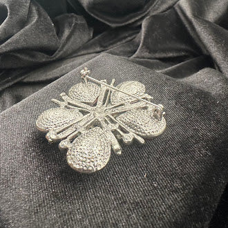 Silver Tone Pink Crystal Flower Brooch Teardrop Petal Cluster Design