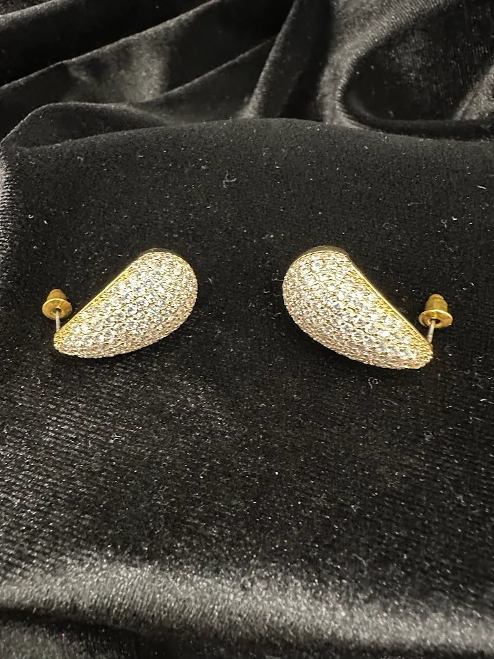 Gold Tone Pavé Crystal Teardrop Stud Earrings Micro Pave Rhinestone Statement Elegant Jewelry