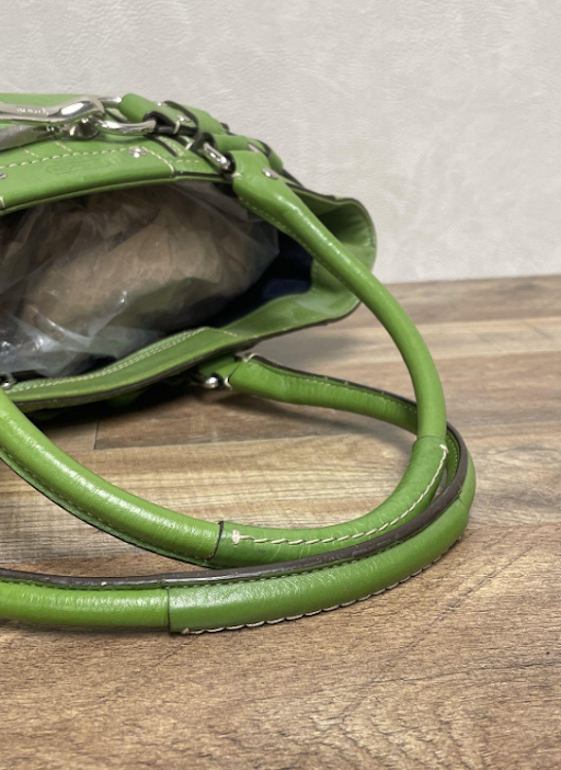 Coach Hampton Green Pebbled Leather Tote with Braided Trim, Silver Hardware Shoulder Bag