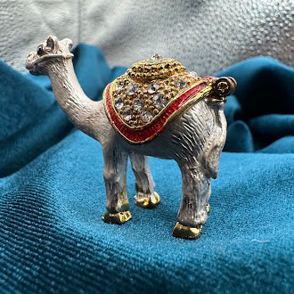 Miniature Jeweled Enamel Camel Trinket Box | 2.5" Hinged Collectible Figurine