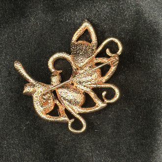 Gold Tone Filigree Butterfly Brooch Red Rhinestone Wings Pave Crystal Accents Pin