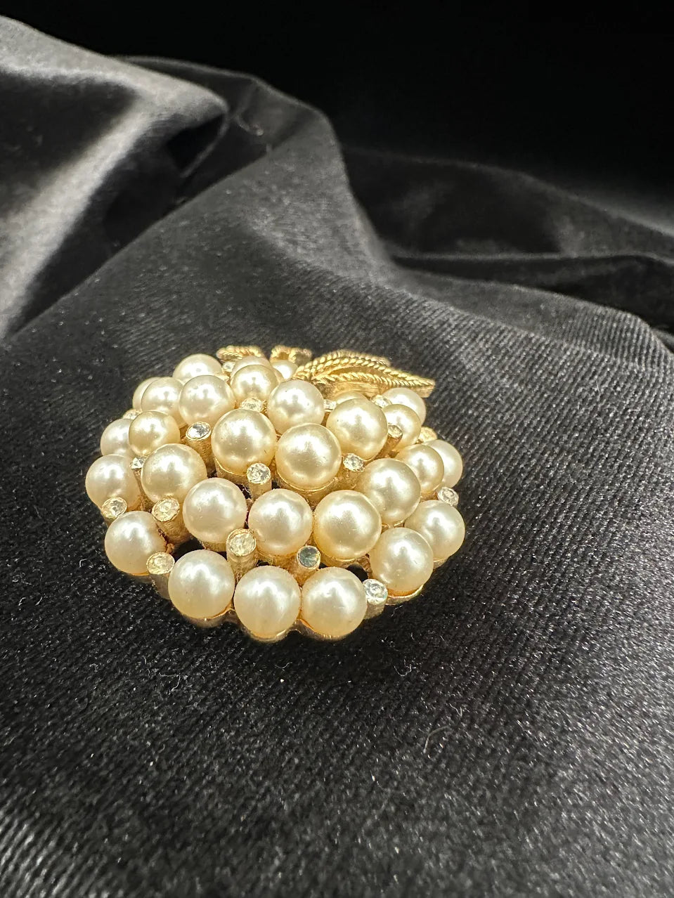 Trifari Gold Tone Pearl Style Grape Cluster Brooch